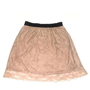 Paper + Tee Light Dusty Pink Lace XS Skirt with Black Elastic Waistband NWT